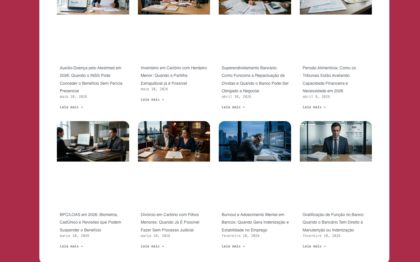 Screenshot do site Casanova Advocacia em uma seção de artigos jurídicos.