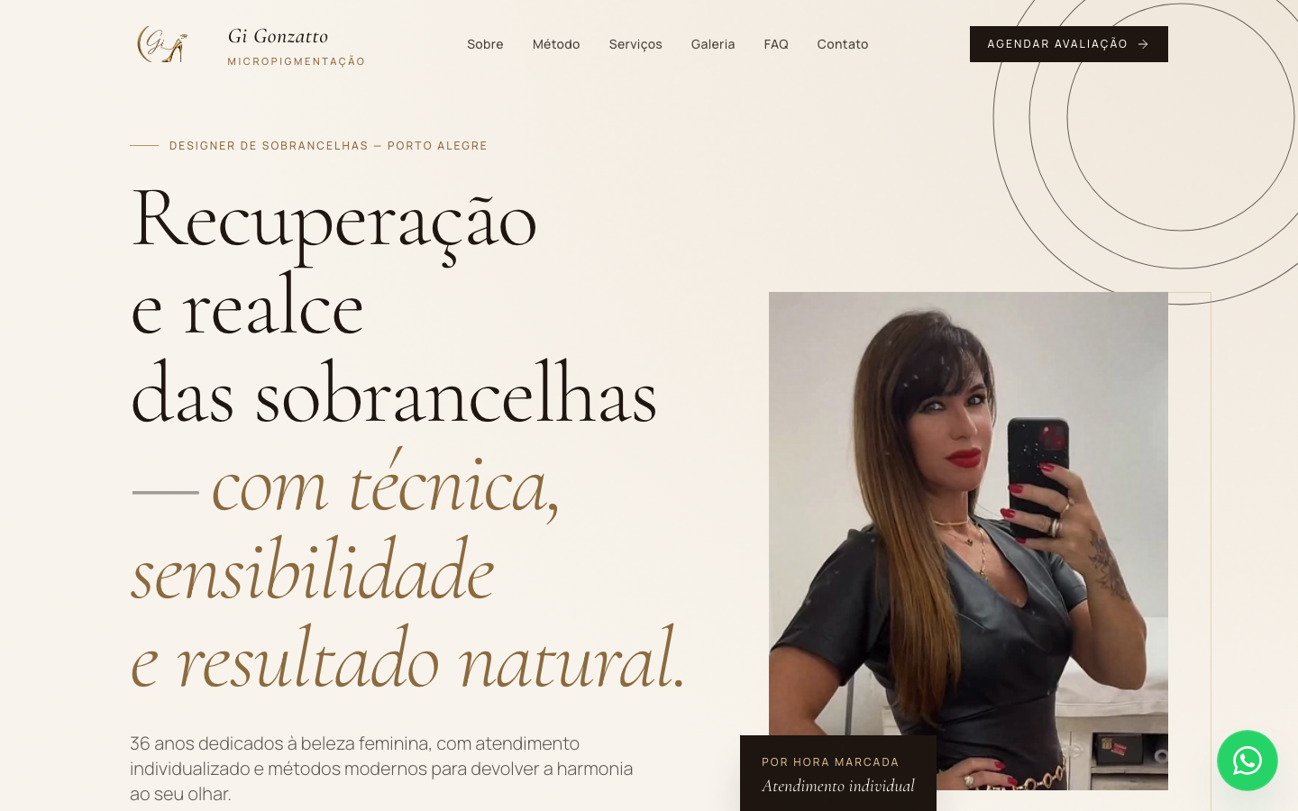 Screenshot da home do site Gi Gonzatto Micropigmentação.